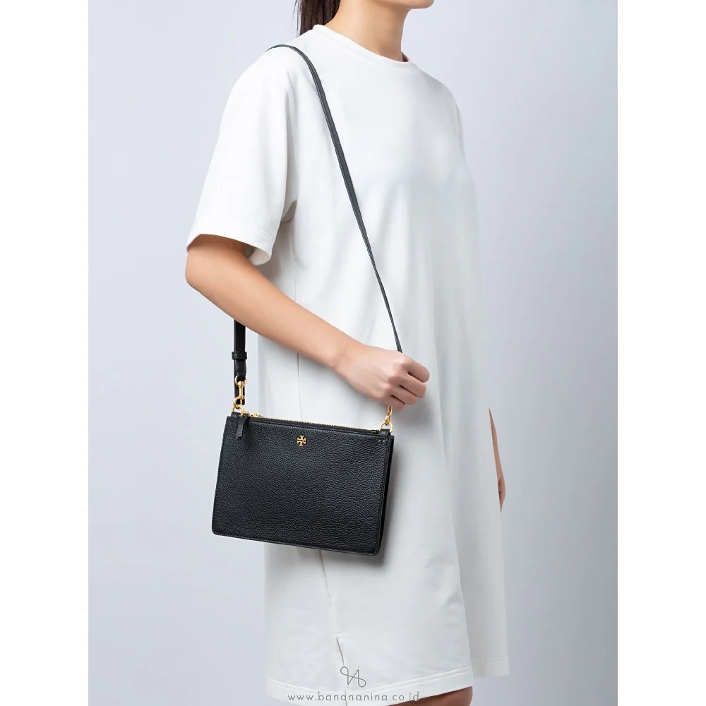 Tory Burch Black Leather Crossbody Bag with Adjustable Strap